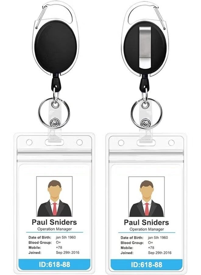 MTC 2 Pack ID Badge Holder with Clip Badge Reels Retractable Id Card Vertical Lanyard Holder - Image 1